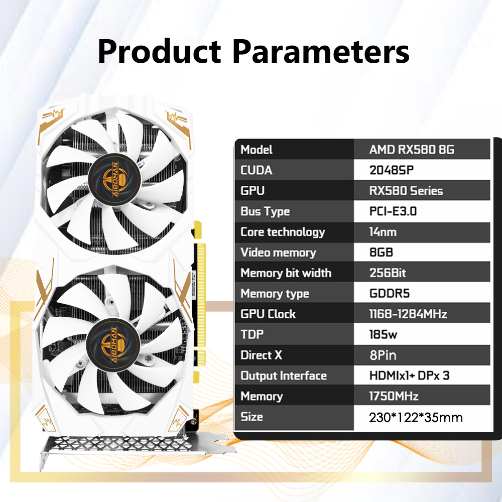 AIBOMAN Video Card AMD RX580 8 - đánh giá và giá Esports Gaming Fan